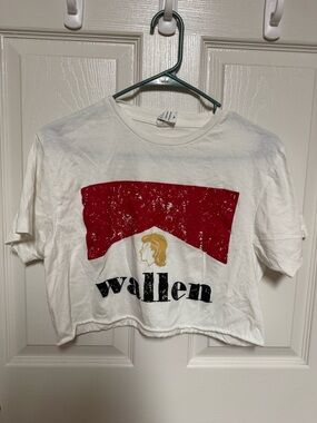 Women's White Graphic Crop Tee - Red & Gold Print
